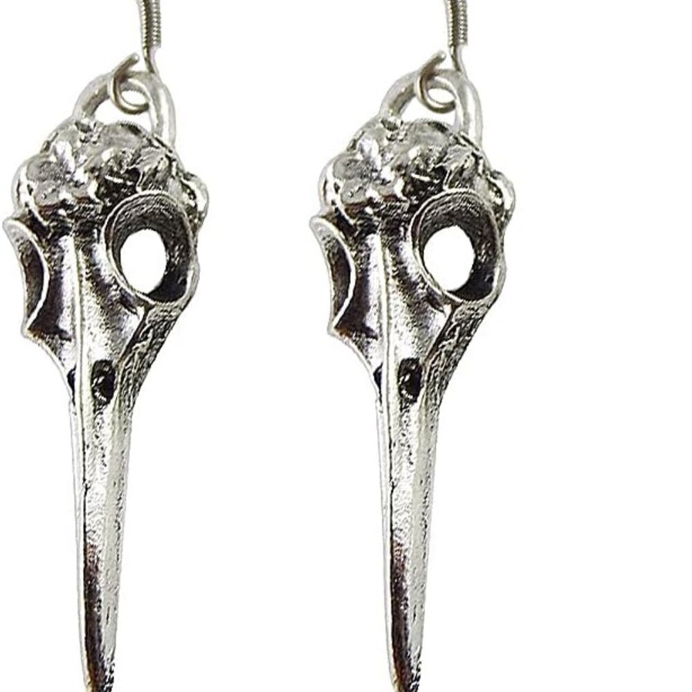 Halloween Jewelry Silver Crow Skull Earrings Charm Dangle Earrings Raven Earring
